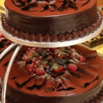 Chocolate Sacher with flakes and berries